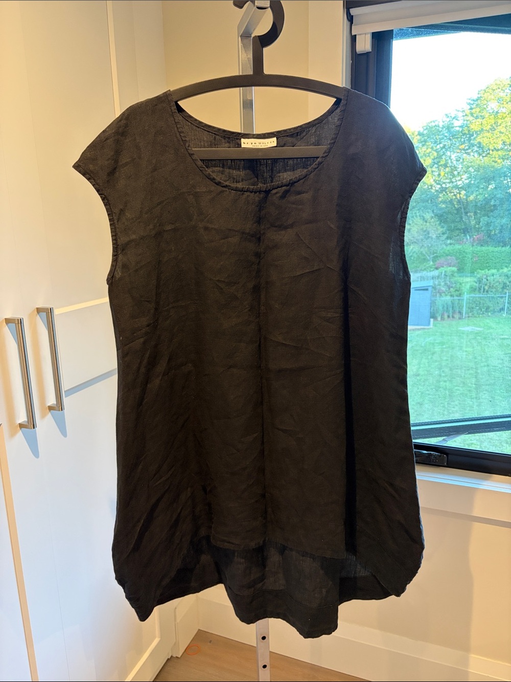bryn Walker Black Linen Cap-Sleeve Tunic